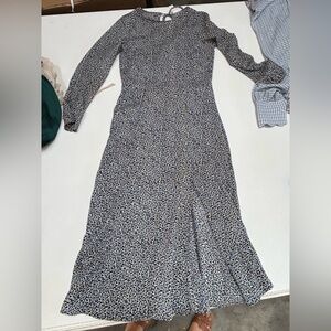 H&M Black and White Long Sleeve Floral Midi Dress
